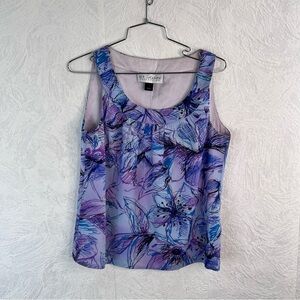 St. John Silk Floral print Lavender and Blue Blouse Size 4